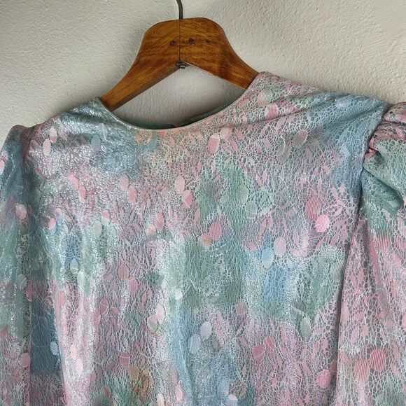 Women's Vintage Judy Hornby Drop Waist Pastel Ruffle Lace Dress Size 14 - Picture 9 of 13